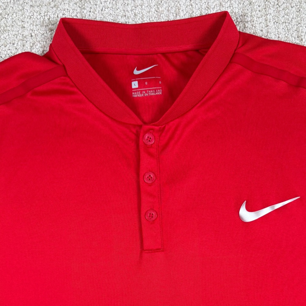 Nike Mens Large Red Blade Collar Court Advantage Henley Tennis Polo Shirt
